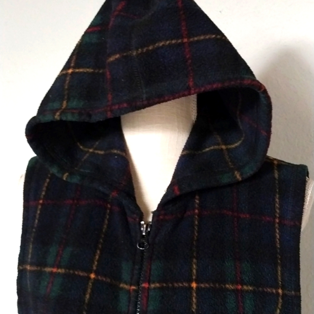 Vintage Ralph Lauren VEST HOODED CLASSIC Tartn Green Plaid  UNISEX  Size Small P